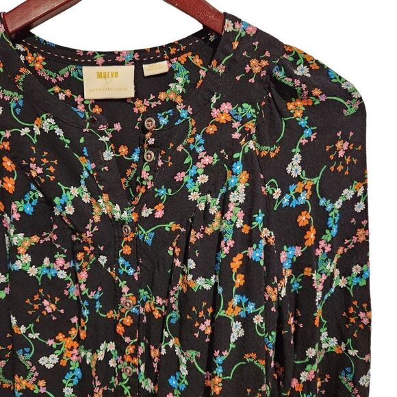 Anthropologie Maeve Avignon Floral Top Blouse Small Black Button - Picture 3 of 6
